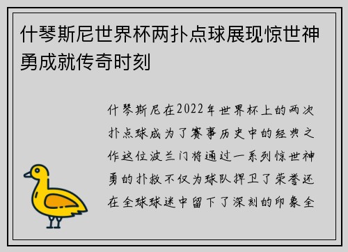 什琴斯尼世界杯两扑点球展现惊世神勇成就传奇时刻